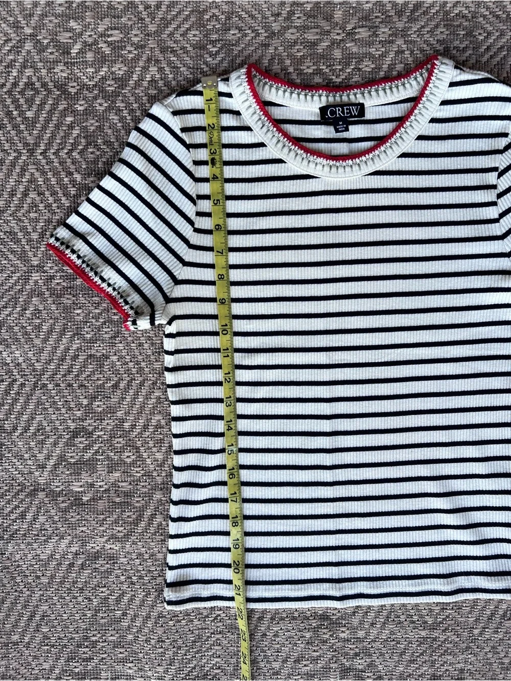 J.Crew Ribbed Stripe Tee Women's Medium Embroidered Trim Knit Short Sleeve Top